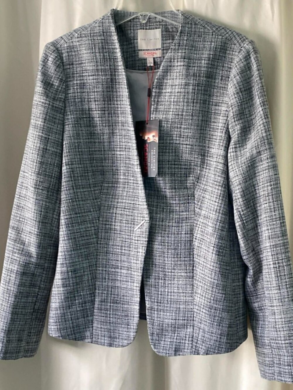 The Limited Scandal Collection Tweed Blazer Gray Open Front Jacket Size L NWT
